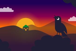 Early birds catch the best holiday deals with YHA Illustration of bird looking up at the sky with a hostel in the background