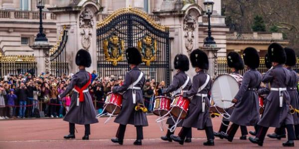 Queens Guard patrolling Buckingham Palace