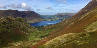 View from Whitless Pike in the Lake District Rolling hills and open water in the countryside