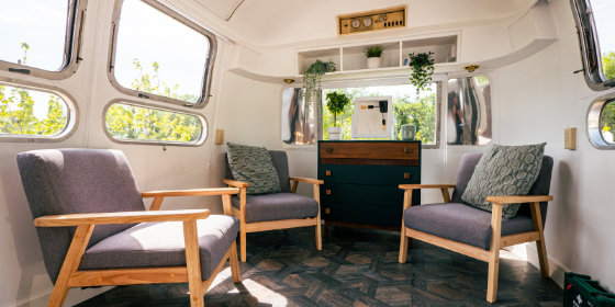 Airstream interior seating area