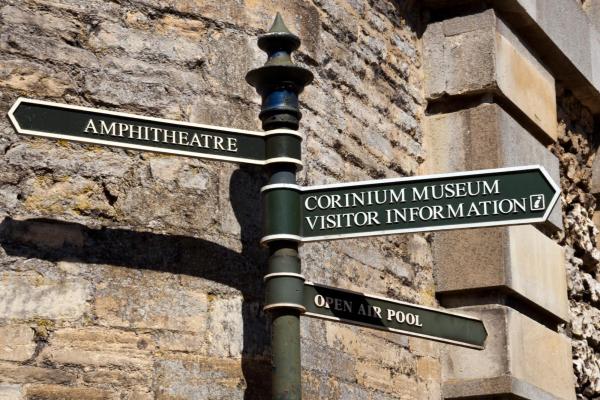 Sign to Corinium Museum and Roman Amphitheatre