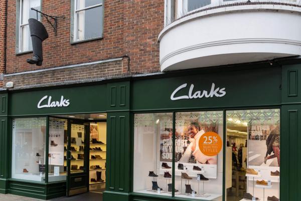 Clarks shop and a hanging Clarks Boot sign