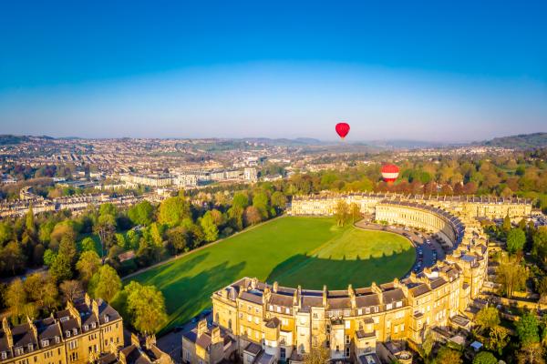 Birds eye view of Bath cityscape