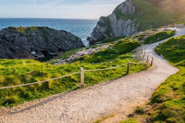 View from a cliff path looking over the sea