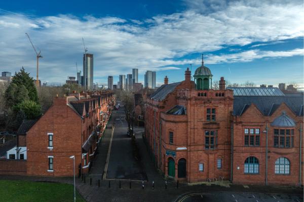 View of Salford street and Salford Lads Club, Manchester