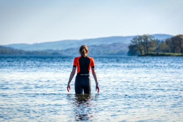 Woman enjoying cold water swimming