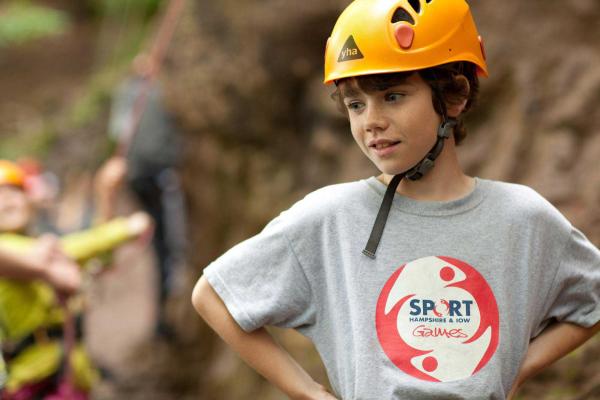 Child wearing YHA hard hat