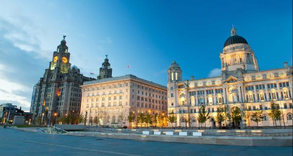 View of the Liver Building from the River Mersey in Liverpool