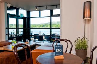 YHA Ambleside dining room with bay window seats YHA Ambleside dining room