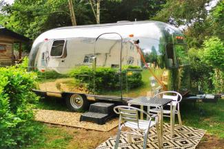 Silver vintage American Airstream caravan