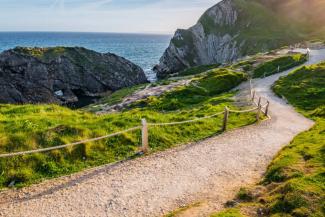 View from a cliff path looking over the sea