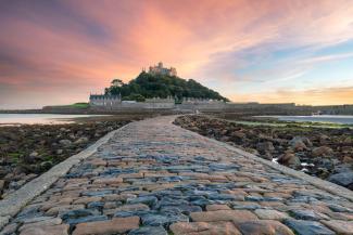 View of St Michaels Mount at sunset