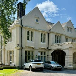 Large stone building painted white