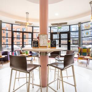 YHA Manchester reception area with seating