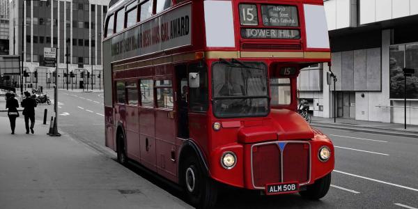 Iconic red London bus