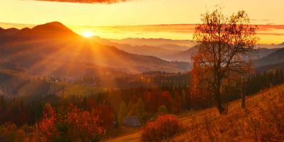 Beautiful sunrise over the Yorkshire Dales in autumn