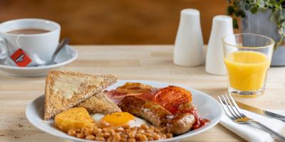Cooked full English breakfast