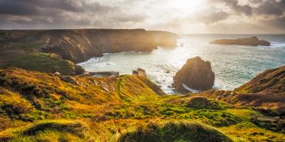 Mullion cove in Cornwall on a winter day