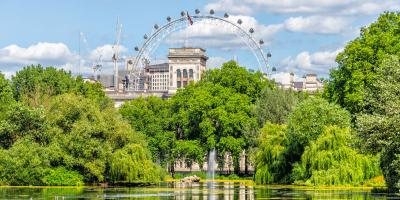 London Eye cityscape view building with St James Park