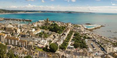 Pretty harbour town with views out to the sea