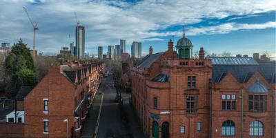 View of Salford street and Salford Lads Club, Manchester
