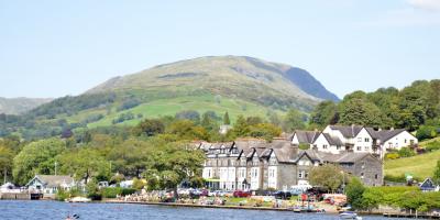 View of YHA Ambleside over lake