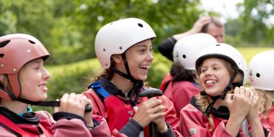 Younge people taking part in raft building at YHA Edale