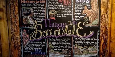 Notice board showing things to do in Borrowdale