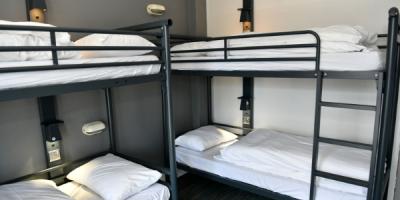Bedroom with two sets of bunk beds