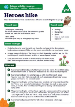 Heroes hike activity sheet