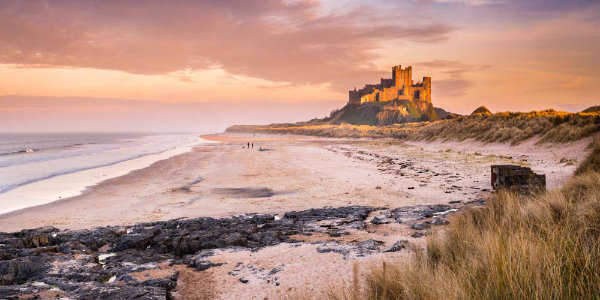 Bamburgh castle Northumberland view from beach