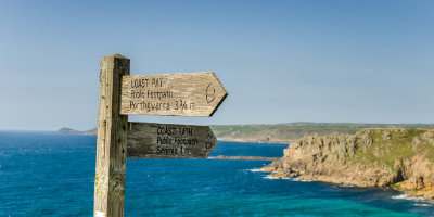 Coast path signpost in Cornwall