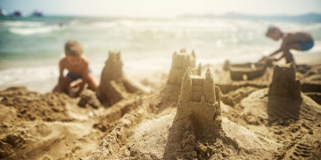 Sand castles on a beach