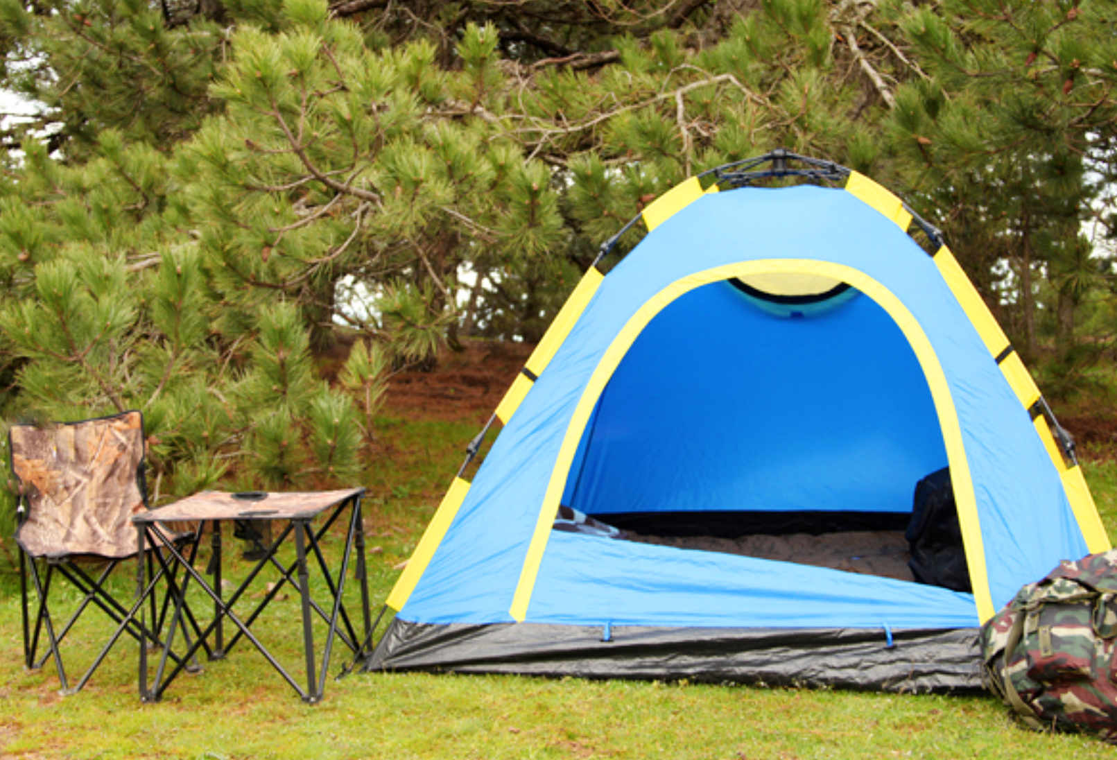 Blue and yellow tent