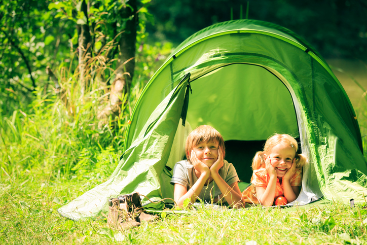 Children camping in Suffolk