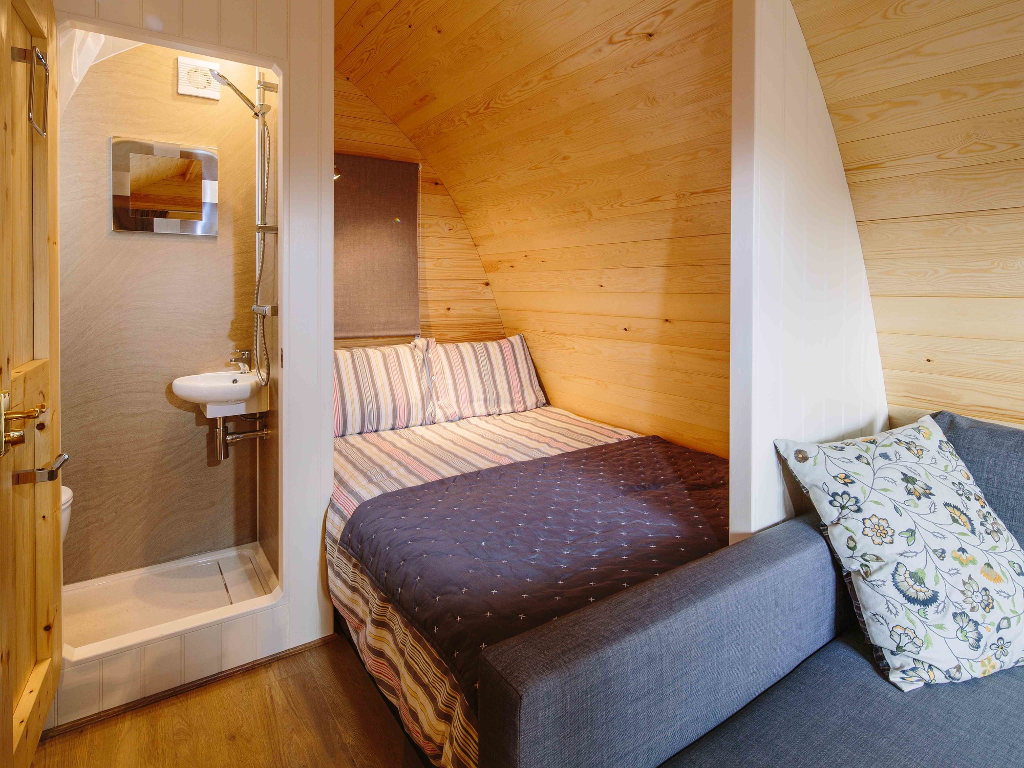Inside of a deluxe camping pod at YHA