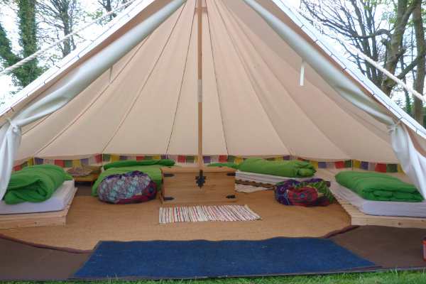 Inside a bell tent at YHA