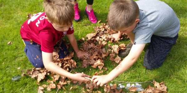 Children playing with leaves