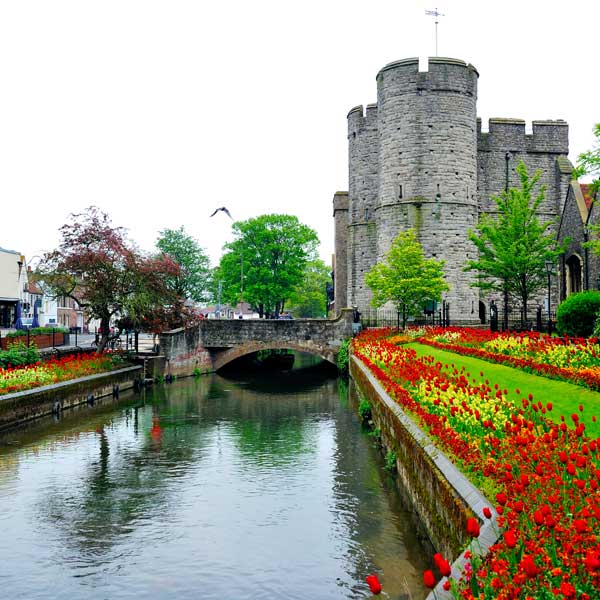View of Canterbury Castle's northern gatehouse from the moat