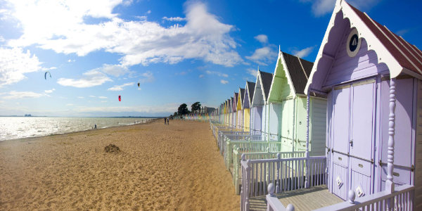 View of beach with beach huts