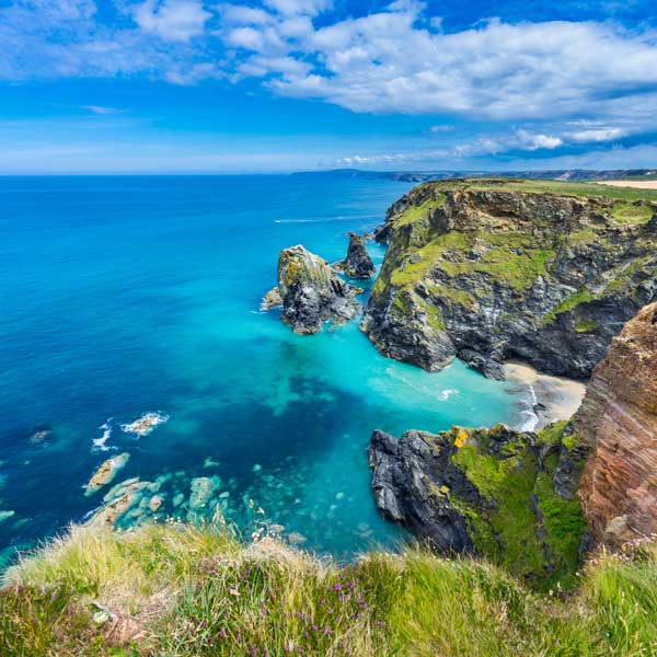 View over a Devon cove from the cliff top