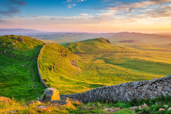 View of Hadrian's wall at sunset 