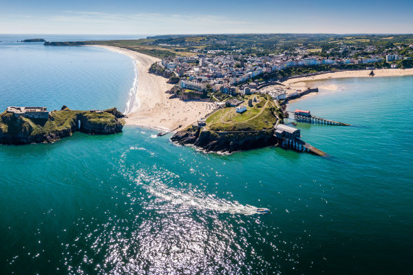 Arial view of the Tenby coast, Pembrokeshire