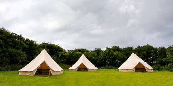 Bell tents in a field